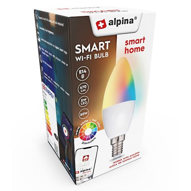 ALPINA Chytrá žárovka LED RGB WIFI bílá + barevná E14 ED-225432
