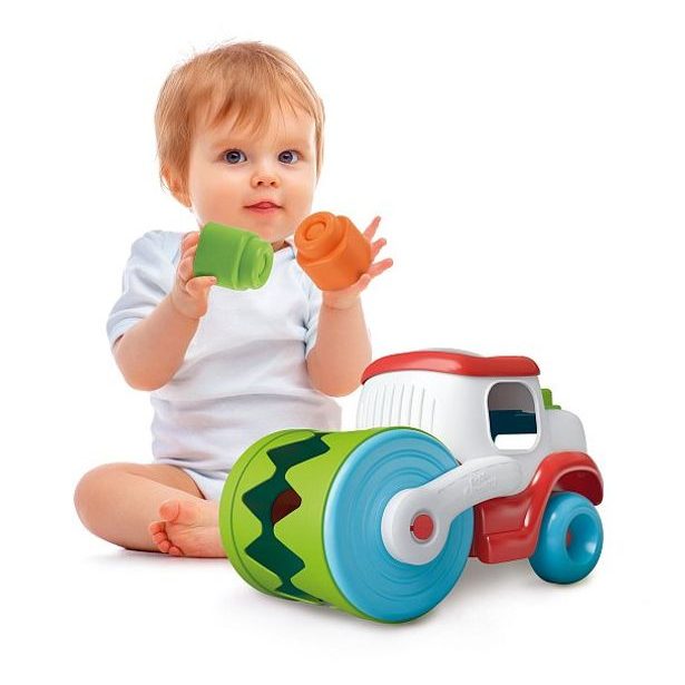 CLEMENTONI Clemmy baby - Stavební stroj, senzorický válec s měkkými kostkami