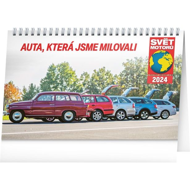 Stolní kalendář Svět motorů – Auta, která jsme milovali 2024, 23,1 × 14,5 cm