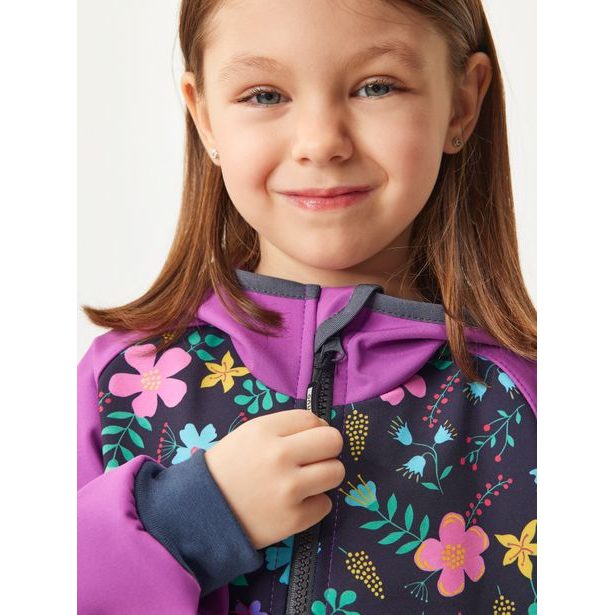 Unuo Dětská softshellová bunda bez zateplení Basic, Ostružinová, Kytičky