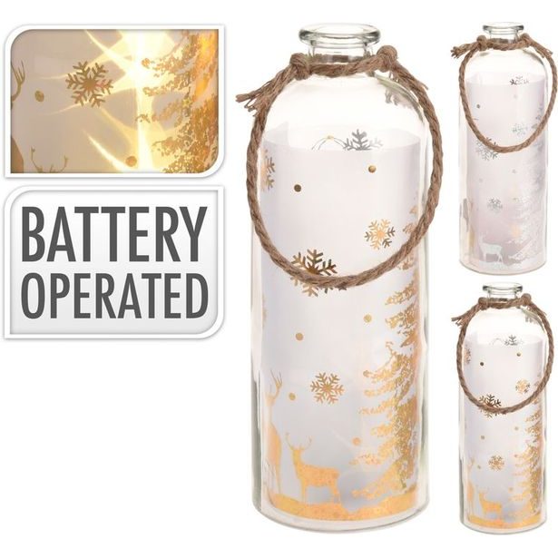 lucerna 31cm, 2druhy, dek. s LED, vč.bat., sklo