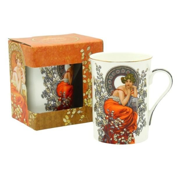 hrnek 300ml, A.MUCHA, d7,5x10cm, světlý,DB,porcelán