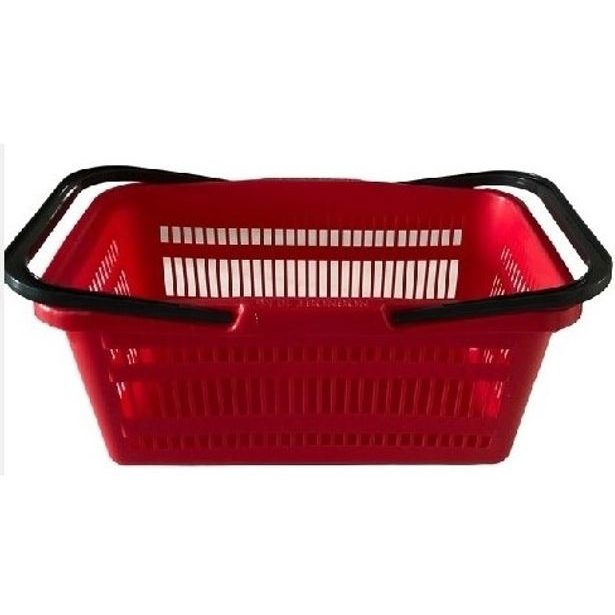 košík nákup.44x28x20cm, červ., tm.modrý, 2ucha, plast