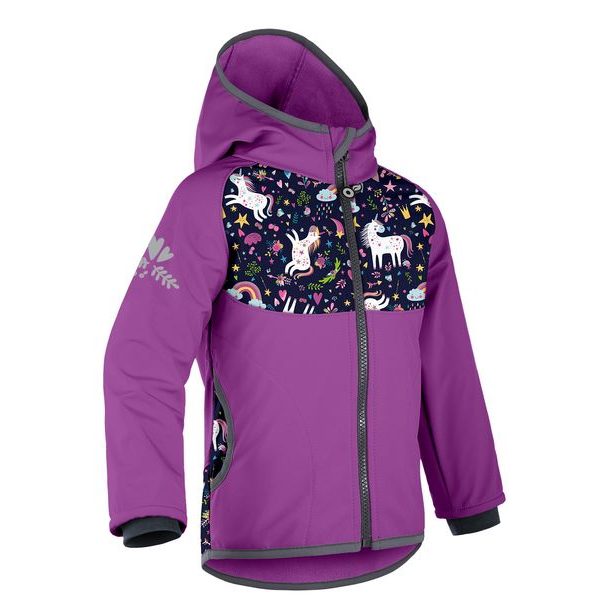 Unuo, Softshellová bunda s fleecem, Ostružinová, Jednorožci ( Unuo softshell jacket printed)