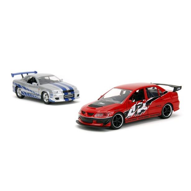 Rychle a zběsile Twin Pack 2006 Mitsubishi Lancer Evo IX + Brianův 2002 Nissan Skyline GTR R34, 1:32 Wave 4/2