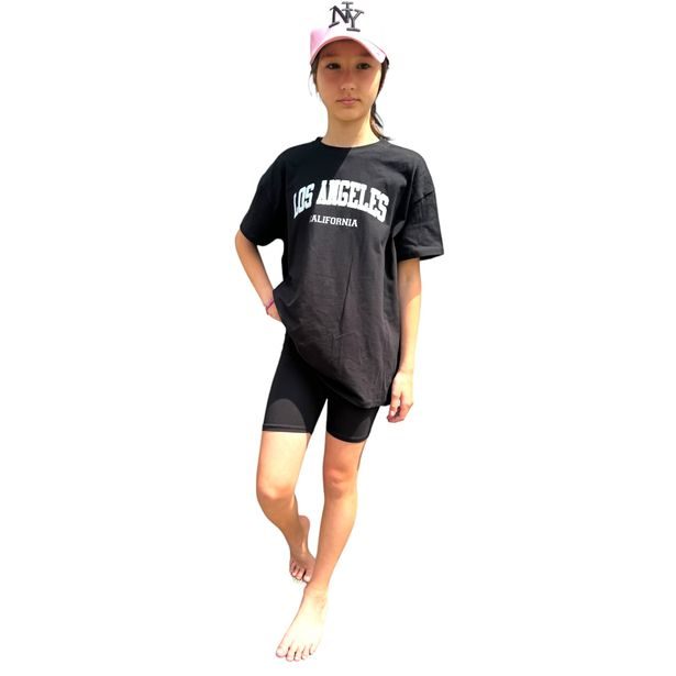 Komplet oversize triko LOS ANGELES + kraťasy černé