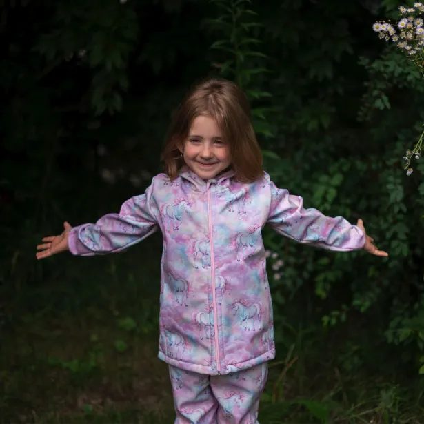 ESITO | Dětská softshellová bunda DUO Jednorožec - růžová / 86