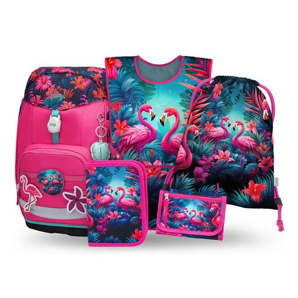 BAAGL SET 5 Airy Plus Plameňáci: batoh, penál, sáček, zástěra, peněženka
