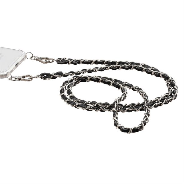 Hama Cross-Body Strap, Chain, PU Leather / Metal, silver / black