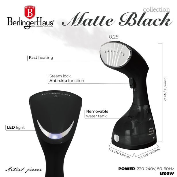 BERLINGERHAUS Napařovač oděvů Matte Black Collection BH-9931