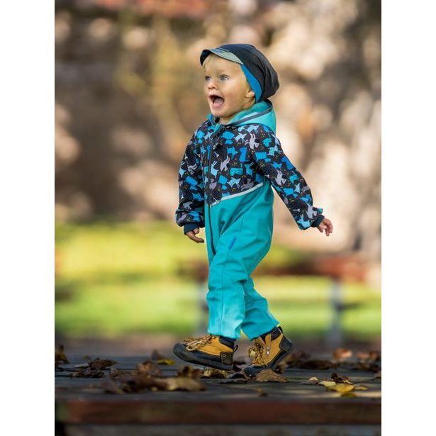 Unuo, Batolecí softshellová kombinéza s fleecem Mini, Sv. Smaragdová, Pejsci