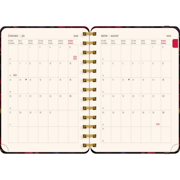 NOTIQUE Spirálový 18měsíční diář Petito – Rudé květy 2026/2027, 13 x 18 cm