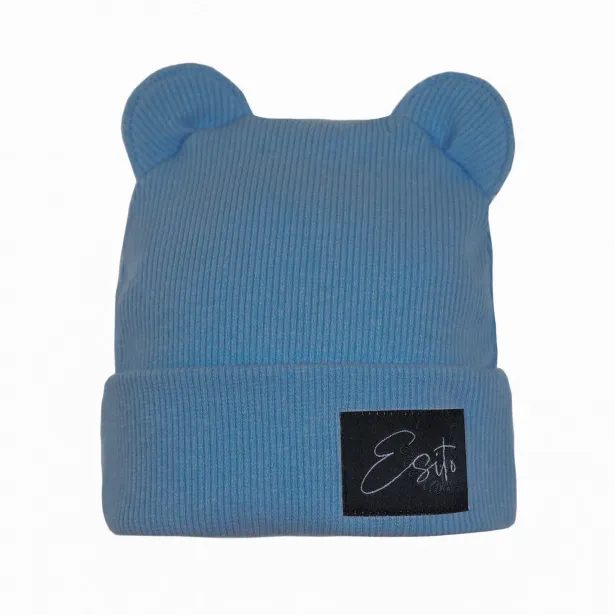 ESITO Zimní žebrovaná čepice s oušky Color Blue - modrá