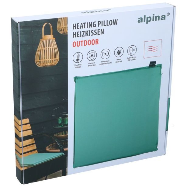 ALPINA Elektrický vyhřívaný podsedák venkovní USB 45 x 45 cm zelená ED-244062