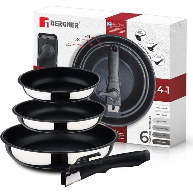 BERGNER Sada pánví nerez s nepřilnavým povrchem Click&Cook 3 ks 18, 20, 24 cm BG-32292-MM