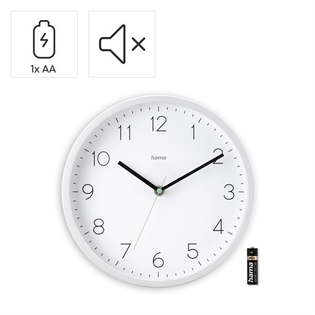 Hama Menorca, nástěnné hodiny řízené rádiovým signálem, 25 cm, bílé