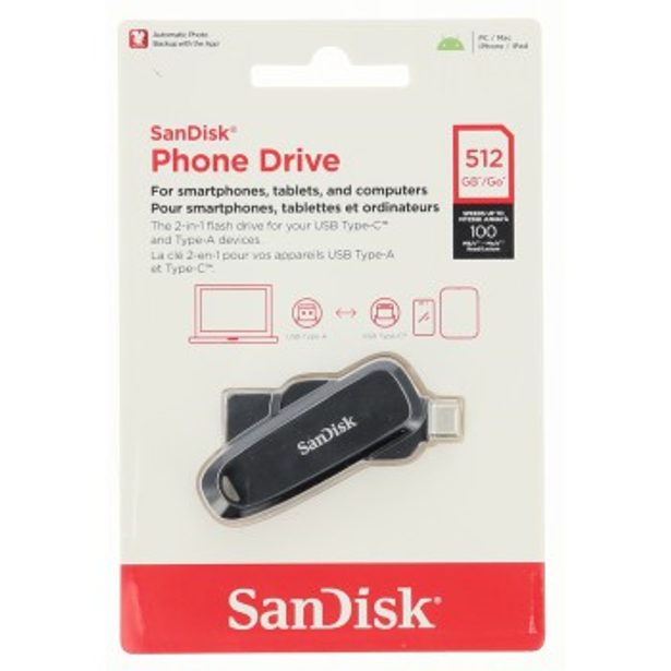 SanDisk Phone Drive USB-C/USB-A 512 GB 3.2 Gen 1, 100 MB/s, černá
