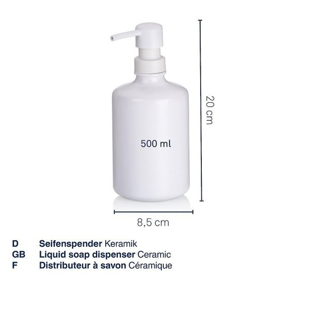 KELA Dávkovač mýdla Leonie keramický bílý 20,0 cm 8,5 cm 500,0 ml KL-23697