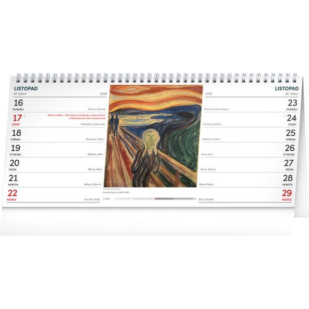 NOTIQUE Stolní kalendář Umění 2026 – 14denní, 33 x 14,5 cm