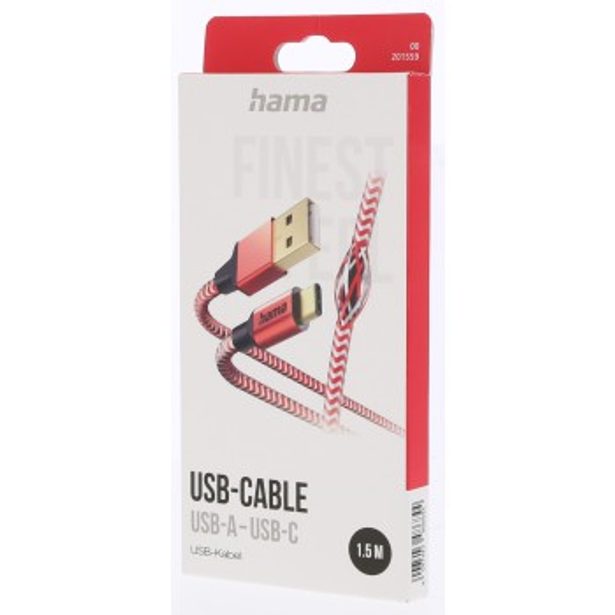 Hama kabel Reflective USB-C 2.0 typ A-C 1,5 m, červený