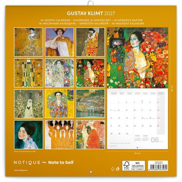 NOTIQUE Poznámkový kalendář Gustav Klimt 2027, 30 x 30 cm