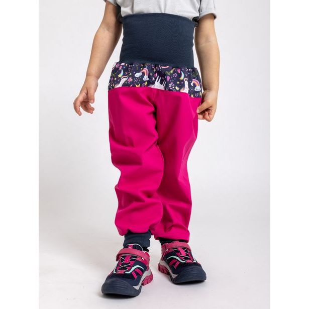 Unuo, Batolecí softshellové kalhoty bez zateplení, Fuchsiová, Jednorožci