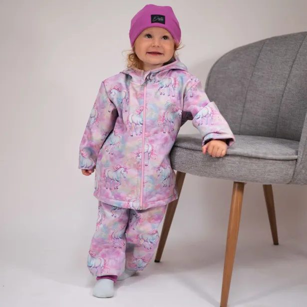 ESITO | Dětská softshellová bunda DUO Jednorožec - růžová / 86