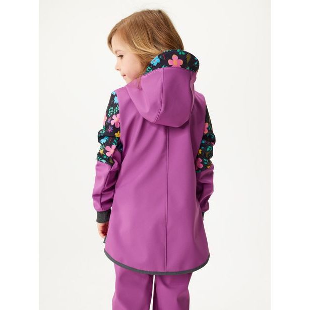 Unuo Dívčí softshellový kabát s fleecem Street, Ostružinová, Kytičky