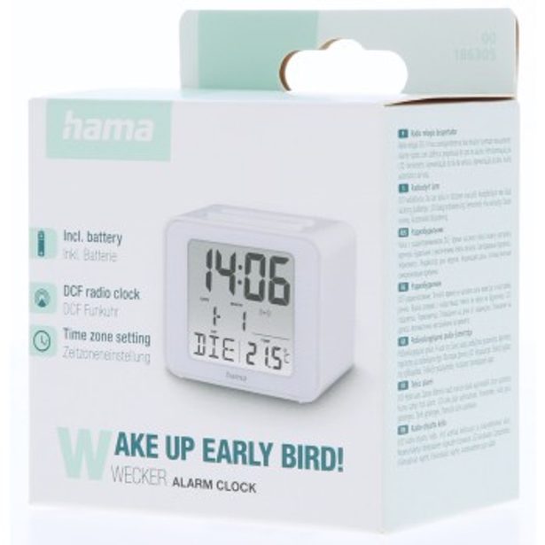 Hama Cube, digitální budík, řízený rádiovým signálem, bílý