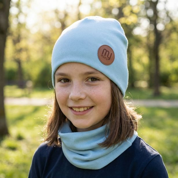 Dětský set (čepice + nákrčník), MY MIMI - Baby blue