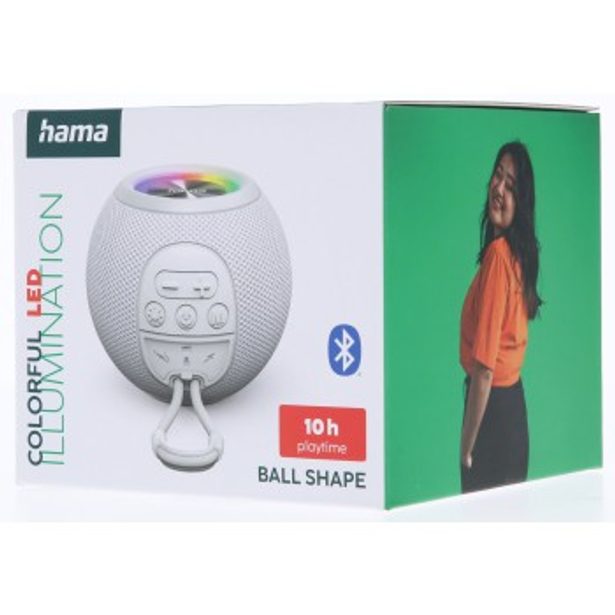 Hama Ball, Bluetooth reproduktor, 5 W, LED podsvícení, AUX-in, USB-A, microSD slot, bílý