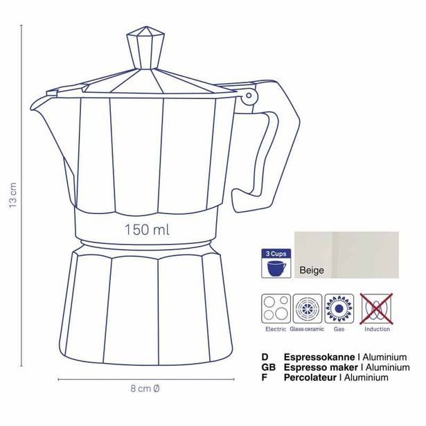 KELA Konvice na espresso Italia 3 šálky béžová KL-10550