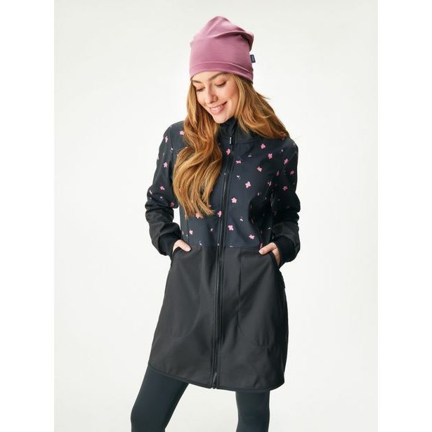 Unuo Dámský softshellový kabát s fleecem Street, Černá, Květiny