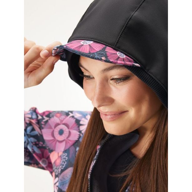 Unuo, Dámský softshellový kabát s fleecem Street, Černá, Kouzelné květiny