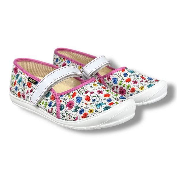 FARE BARE dívčí balerínky, papuče na suchý zip - květinky