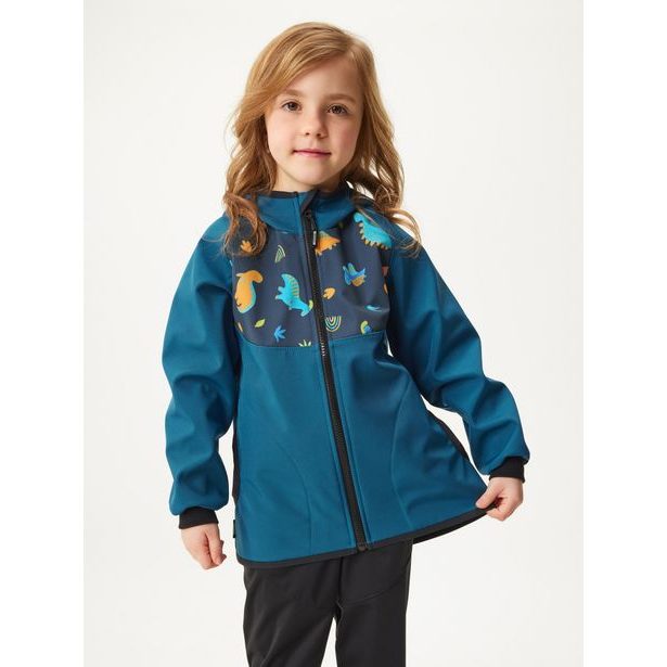 Unuo Dětská softshellová bunda bez zateplení Basic, Kobaltová, Dinosauři