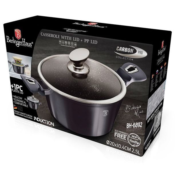 BERLINGERHAUS Kastrol s poklicí s mramorovým povrchem 20 cm Carbon PRO Line BH-6892