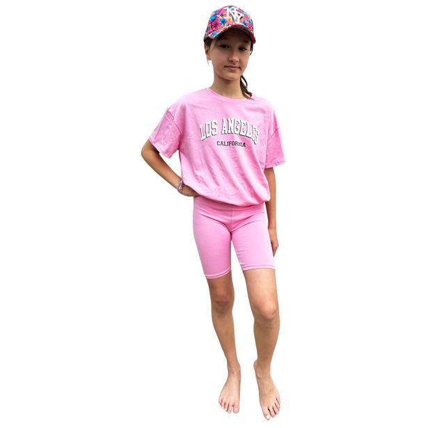 Komplet oversize triko LOS ANGELES + kraťasy pink