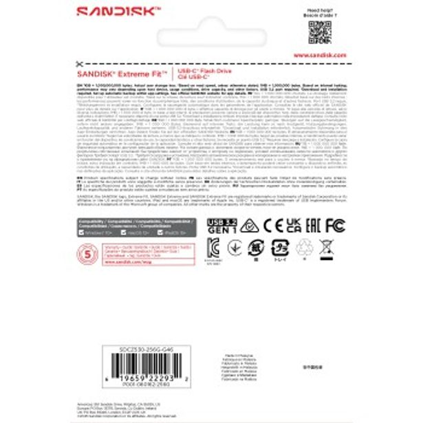 SanDisk Extreme Fit USB-C Flash Drive USB 256 GB Flashdrives 400 MB/s, černá