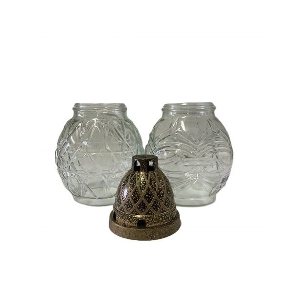 sklo hřbitovní TULPNA Z535+víčko plast, 2typy baň. d13x(14+7)cm