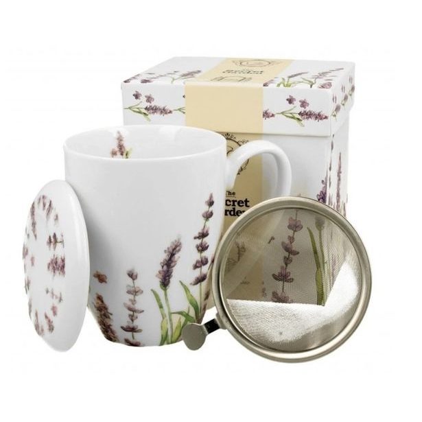 hrnek 380ml LEVANDULE, Classic, víčko, sítko, DB, porcelán