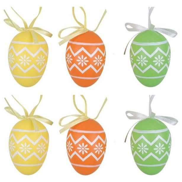 dekorace VAJÍČKA mix barev 6cm, plast, 6ks, závěs