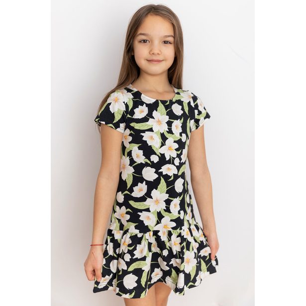 Dětské šaty Lily Grey bílé květy s lístečky