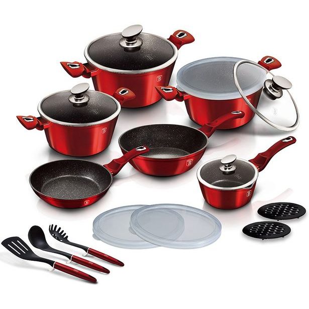 BERLINGERHAUS Sada nádobí s mramorovým povrchem 18 ks Burgundy Metallic Line BH-7035