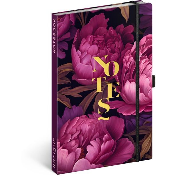 NOTIQUE Notes Fialové květy, linkovaný, 13 x 21 cm