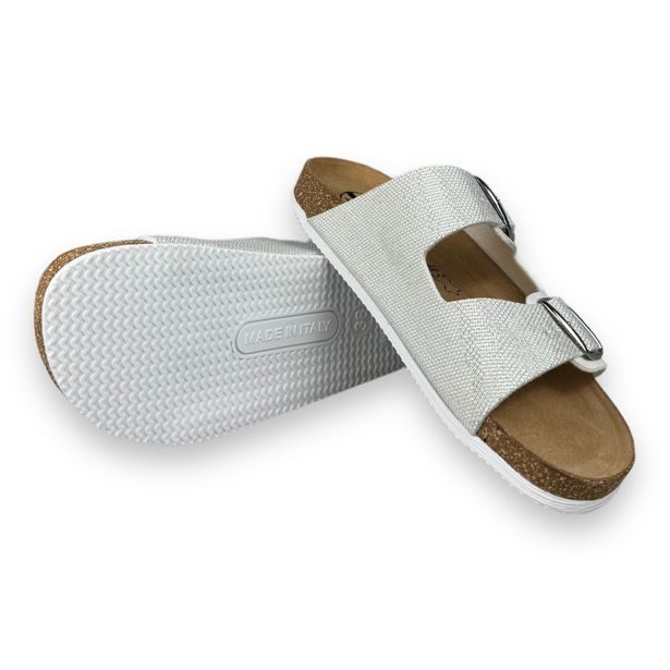 Dámské kožené pantofle Best Feet - bílo-stříbrné