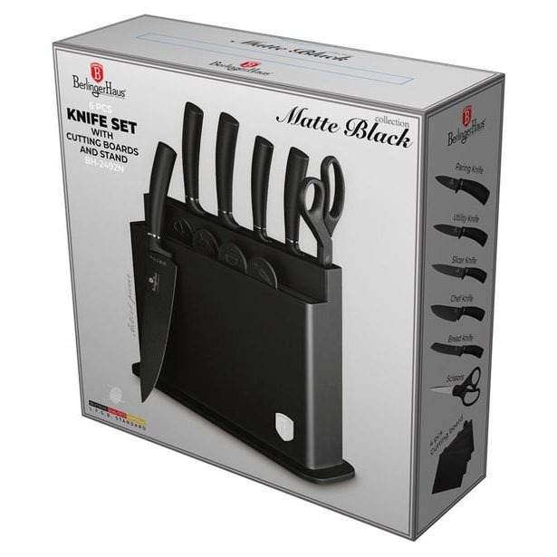 BERLINGERHAUS Sada nožů s nepřilnavým povrchem 11 ks ve stojanu Black silver Collection BH-2492