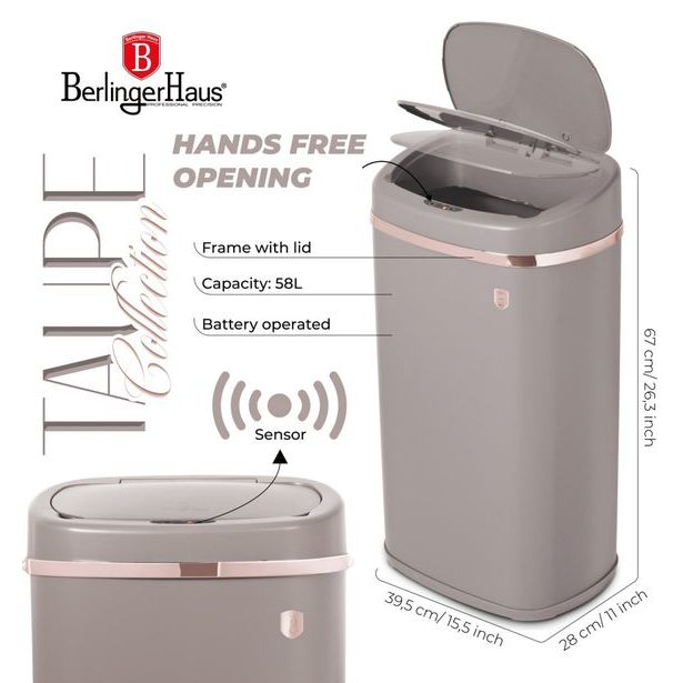 BERLINGERHAUS Bezdotykový odpadkový koš se senzorem 58 l Taupe Collection BH-9523