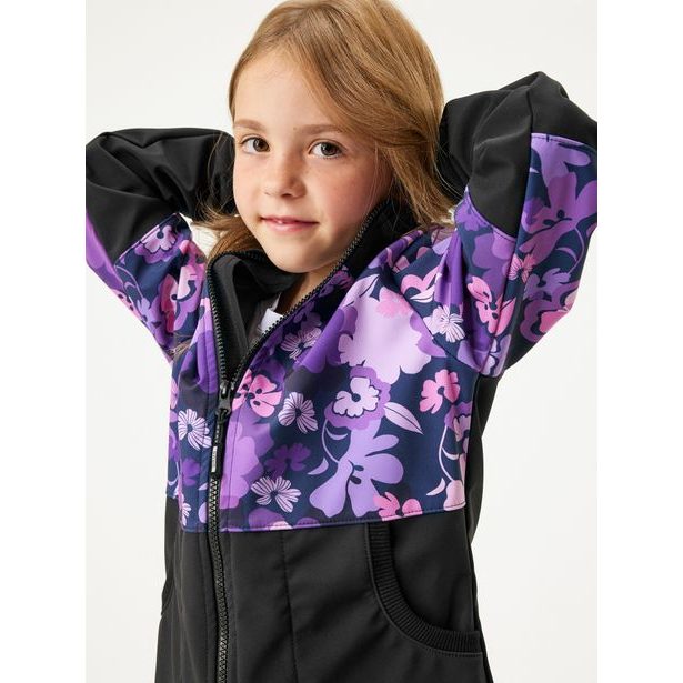Unuo Dívčí softshellový kabát s fleecem Street, Černá, Kytky