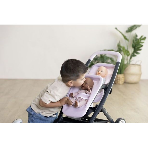 Sportovní kočárek pro panenky dvojčata Maxi Cosi světle růžový